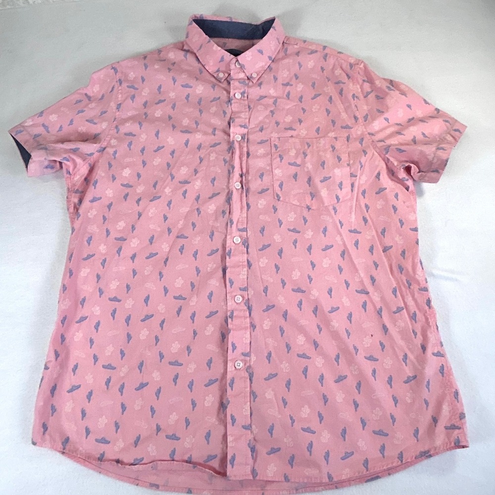Lee Men's Regular Fit Short Sleeve Button Up Shirt Cactus Print Pink‎ XL